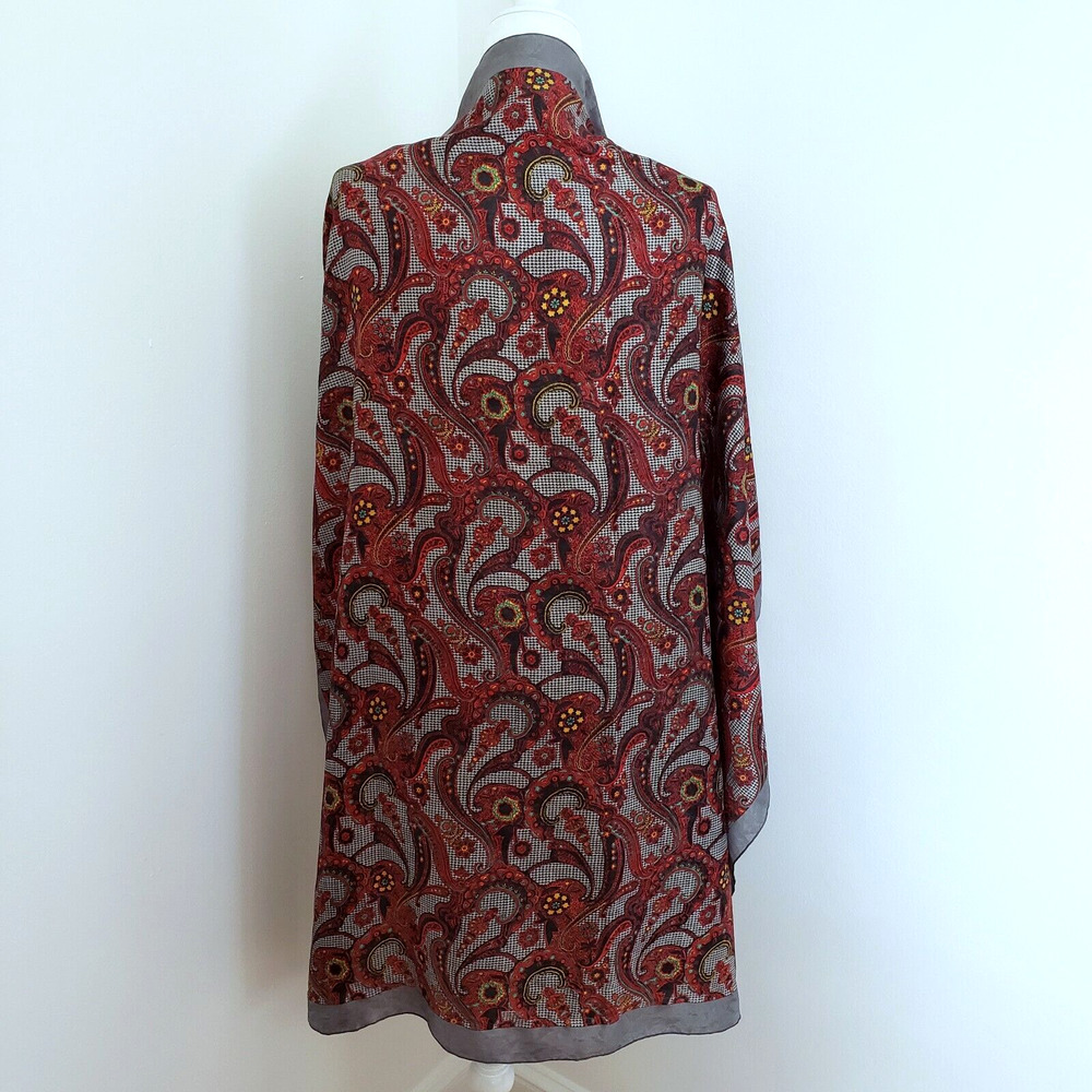 Vintage Scarf Paisley Floral Houndstooth Satin Wrap Retro Boho Fall Colors 40"